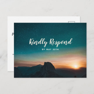 Postal De Invitación Boda moderna RSVP cielo nocturno galaxia montaña e