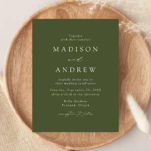 Postal De Invitación Boda Moderna y Elegante en Verde Oliva