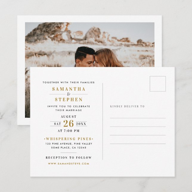 Postal De Invitación Boda moderno de fotografía de champagne Gold (Anverso / Reverso)