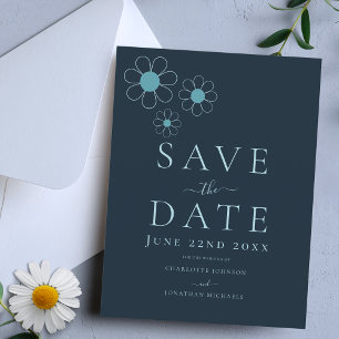 Postal De Invitación Boda moderno y sencillo de margarita azul