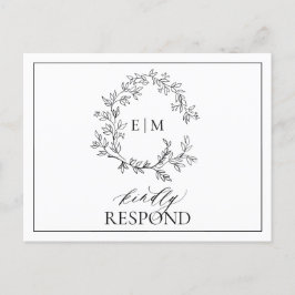 Postal De Invitación Boda Monograma del Escudo de Leafy Negro Blanco RS