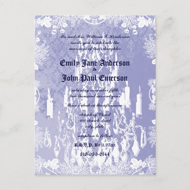 Postal De Invitación Boda morado de araña de lavanda de época (Anverso)