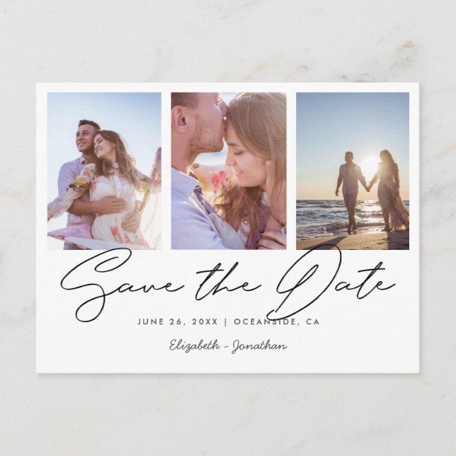 Postal De Invitación Boda multiCollage de fotos moderna Guardar la fech (Anverso)