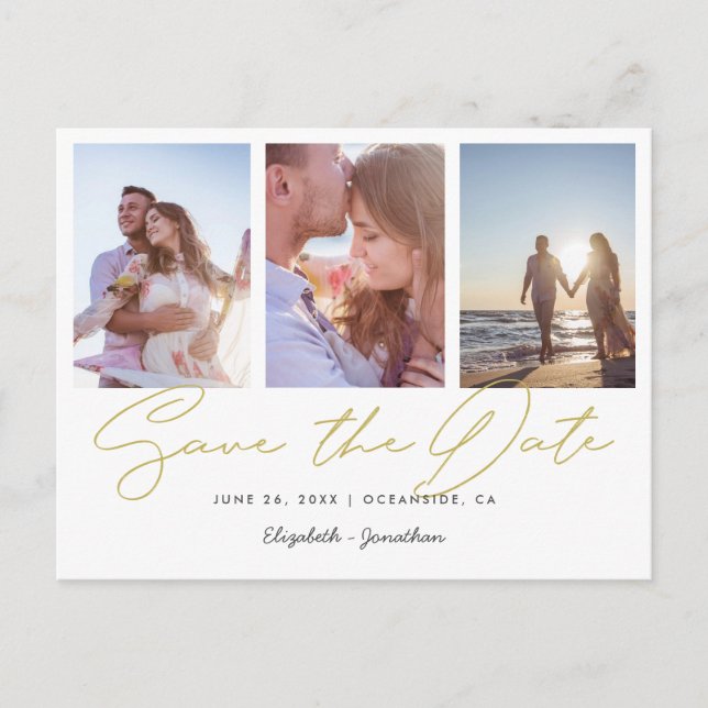 Postal De Invitación Boda multiCollage de fotos moderna Guardar la fech (Anverso)