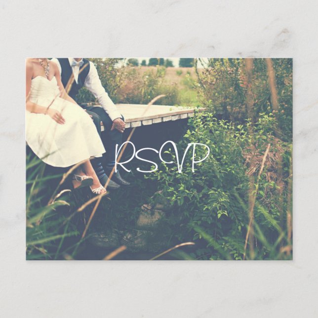 Postal De Invitación Boda natural Novia y Groom RSVP con foto (Anverso)