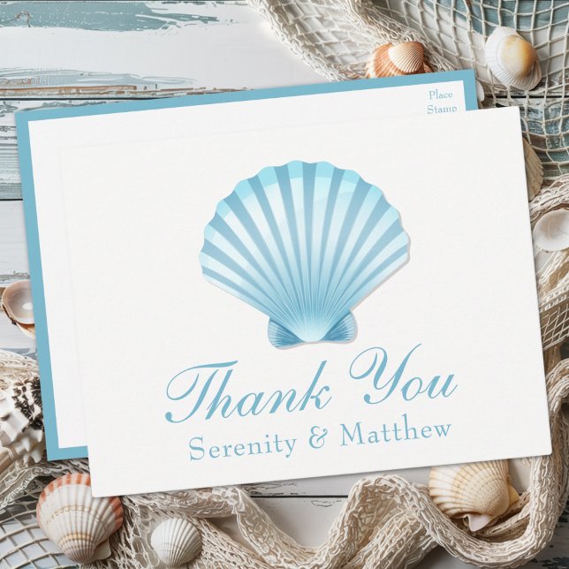 Postal De Invitación Boda Náutico Azul de Shell en la playa Gracias (Subido por el creador)