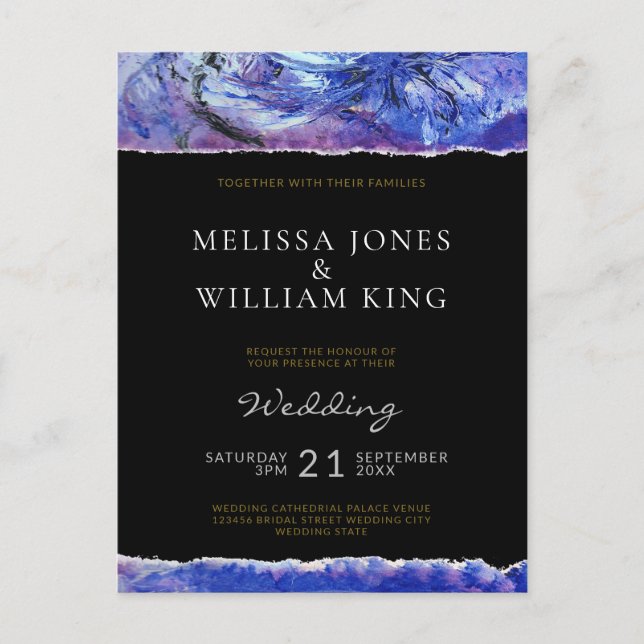 Postal De Invitación Boda negro pintado (Anverso)