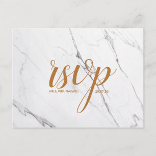 Postal De Invitación Boda Oro Marble Blanco Script Postcard Rsvp