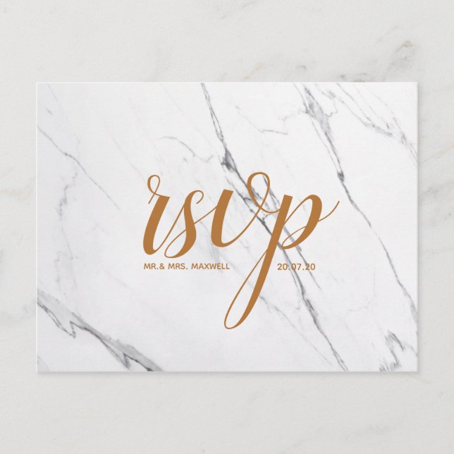 Postal De Invitación Boda Oro Marble Blanco Script Postcard Rsvp (Anverso)