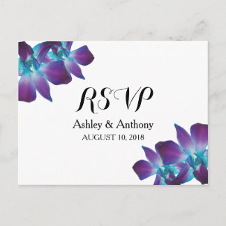 Postal De Invitación Boda Orquídea Azul Dendrobium Postcard RSVP