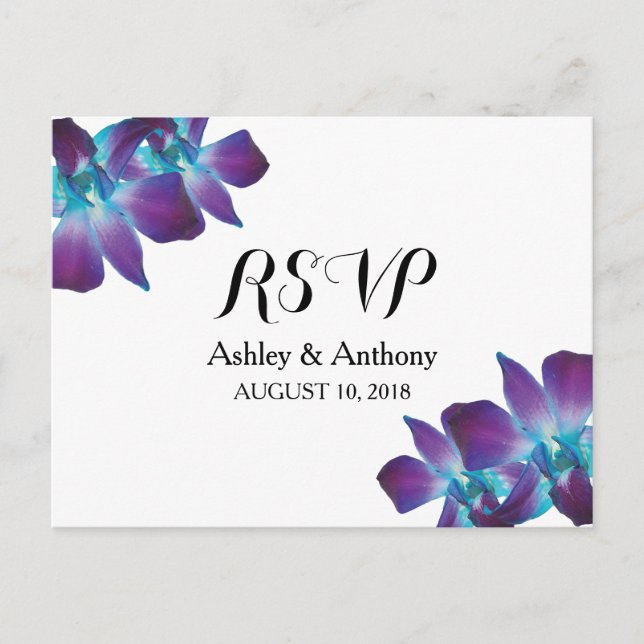 Postal De Invitación Boda Orquídea Azul Dendrobium Postcard RSVP (Anverso)
