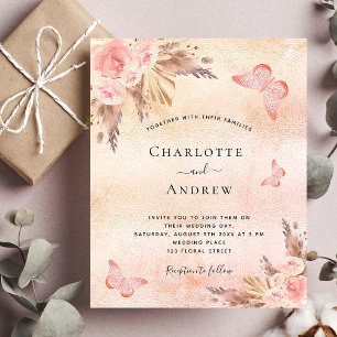 Postal De Invitación Boda pampas hierba batido mariposa boho