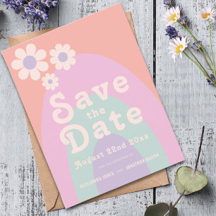 Postal De Invitación Boda Pastel Retro Moderno de los 70