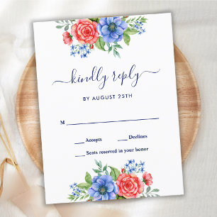 Postal De Invitación Boda patriótica floral blanca roja Floral RSVP