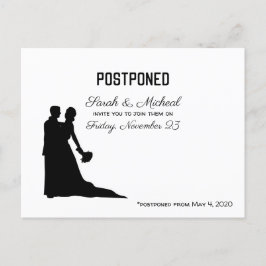 Postal De Invitación Boda POSPUESTA Fecha Silueta en negro y blanco