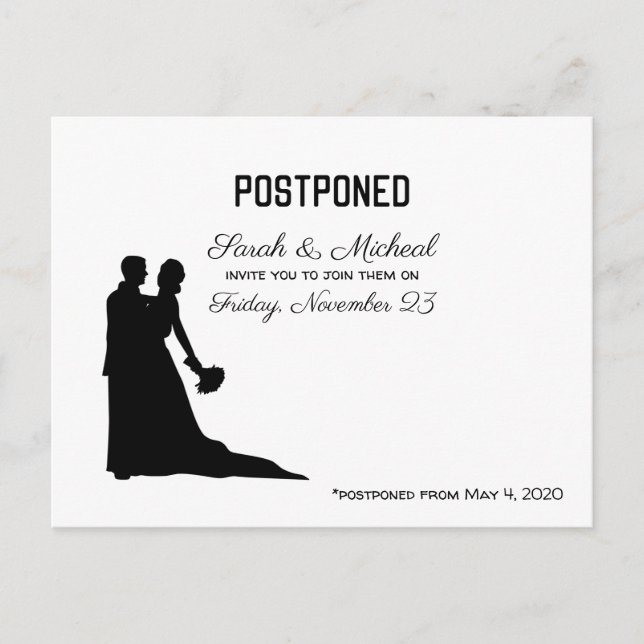 Postal De Invitación Boda pospuesta Silueta en blanco y negro (Anverso)