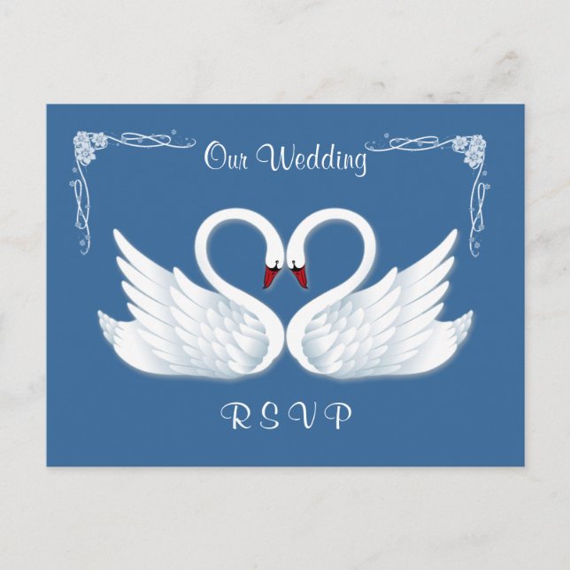 Postal De Invitación Boda. Postcard de 2 cisnes blancos (Anverso)