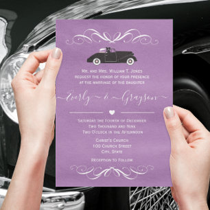 Postal De Invitación Boda púrpura de cualquier color del coche clásico