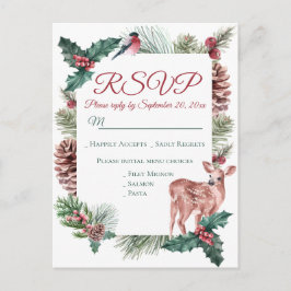 Postal De Invitación Boda Rojo de Navidades de deer floral de invierno 