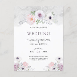 Postal De Invitación Boda Rosa de anémona acuarela floral invernal