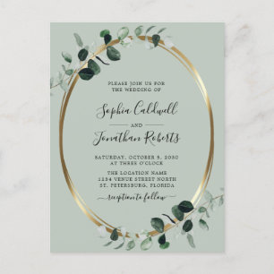 Postal De Invitación Boda RSVP de código QR de Eucalyptus Gold Sage