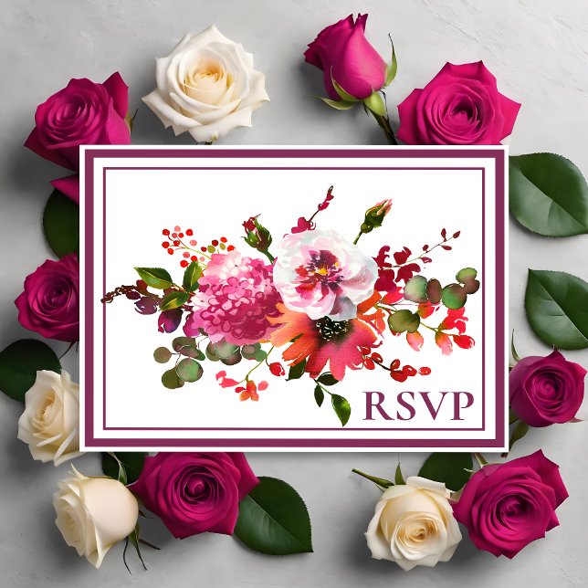 Postal De Invitación Boda RSVP Floral Coral Rosa Magenta (Subido por el creador)