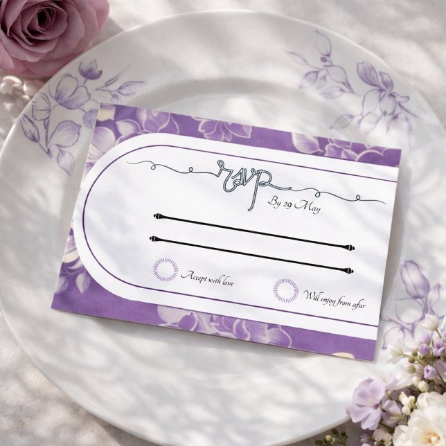 Postal De Invitación Boda RSVP Insertar arte violeta (Subido por el creador)