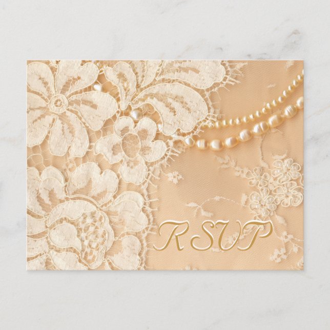 Postal De Invitación Boda RSVP Lace y Perlas (Anverso)