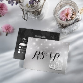 Postal De Invitación Boda RSVP Mason Jars String Light Plata moderna