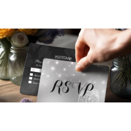 Postal De Invitación Boda RSVP Mason Jars String Light Plata moderna