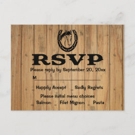 Postal De Invitación Boda RSVP Occidental Horse Brown Wood Country