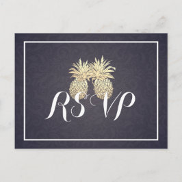 Postal De Invitación Boda RSVP Responder Dorado Pineapple Pareja Marina