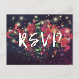 Postal De Invitación Boda RSVP Responder Floral String Light Gold Scrip
