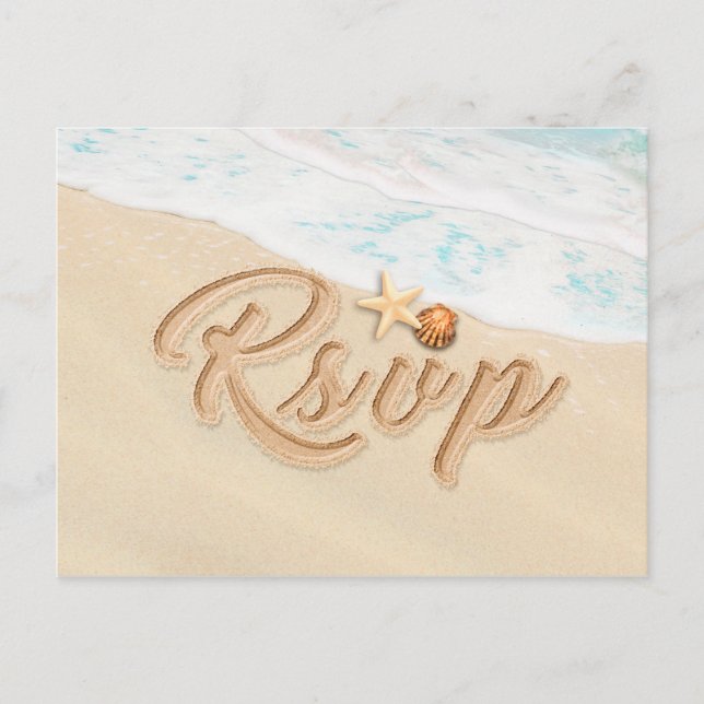 Postal De Invitación Boda RSVP Summer Sandy Beach Starfish Seashell (Anverso)