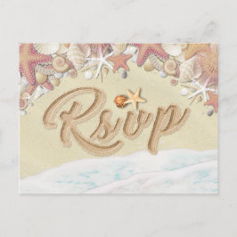Postal De Invitación Boda RSVP Summer Sandy Beach Starfish Seashell