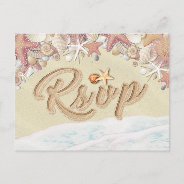 Postal De Invitación Boda RSVP Summer Sandy Beach Starfish Seashell (Anverso)