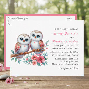 Postal De Invitación Boda Rústica de Campo Boho Bosque Búho
