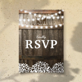 Postal De Invitación Boda Rústica de Campo | Cadena de Luces RSVP
