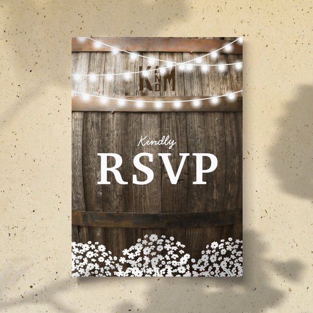 Postal De Invitación Boda Rústica de Campo | Cadena de Luces RSVP (Subido por el creador)