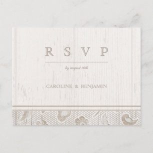 Postal De Invitación Boda rústica de campo de madera de encaje blanco R