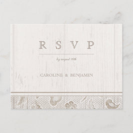 Postal De Invitación Boda rústica de campo de madera de encaje blanco R