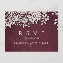 Postal De Invitación Boda rústica de encaje vintage elegante de Borgoña