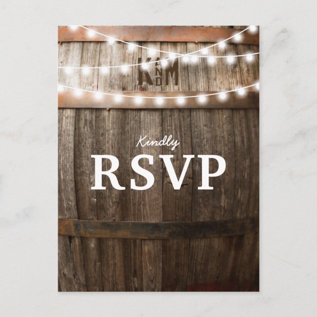 Postal De Invitación Boda rústica por campo | Cadena de luces RSVP (Anverso)