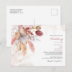 Postal De Invitación Boda Rústico Botánico de Pampas Grass Floral