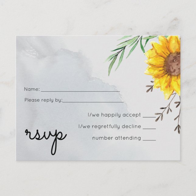 Postal De Invitación Boda Rústico de los girasoles de oliva (Anverso)