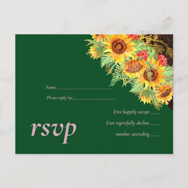 Postal De Invitación Boda Rústico de los girasoles presupuestarios (Anverso)