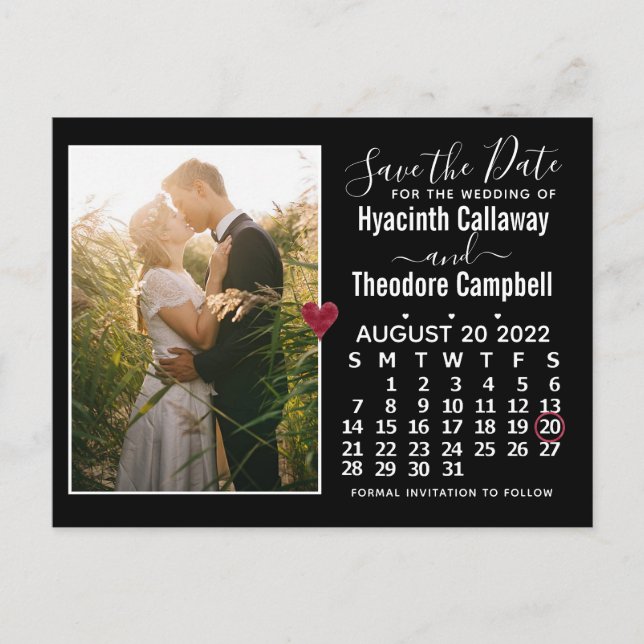 Postal De Invitación Boda Salva la Fecha Agosto 2022 Calendario Foto (Anverso)