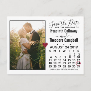 Postal De Invitación Boda Salva la Fecha Foto del Calendario de Agosto