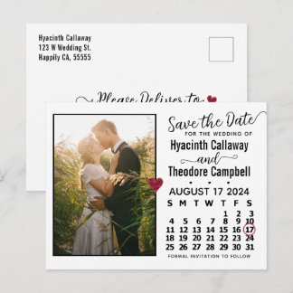 Postal De Invitación Boda Salva la Fecha Foto del Calendario de Agosto