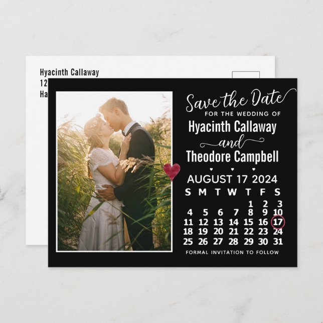 Postal De Invitación Boda Salva la Fecha Foto del Calendario de Agosto  (Anverso / Reverso)